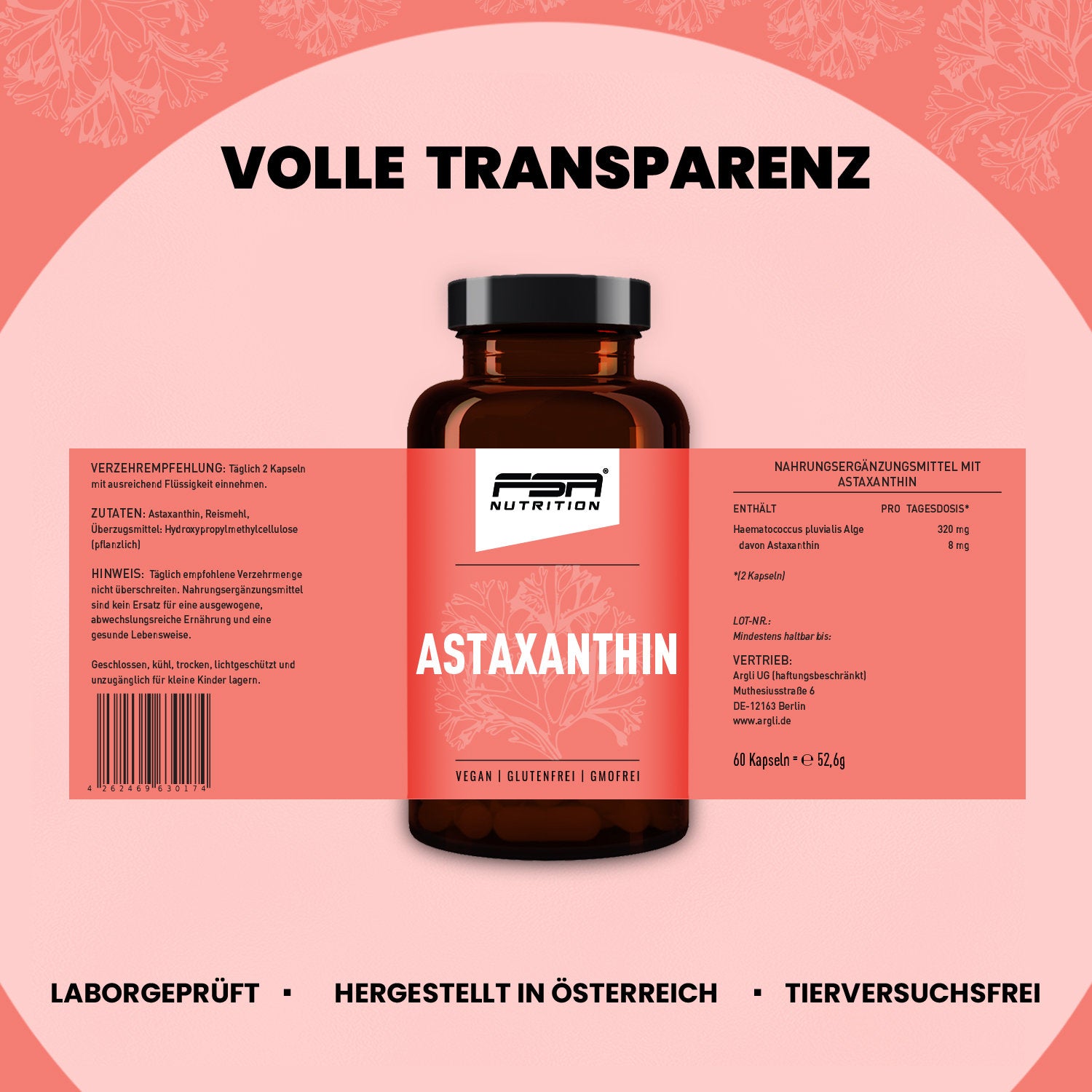 Astaxanthin im Glas - 60 Kapseln