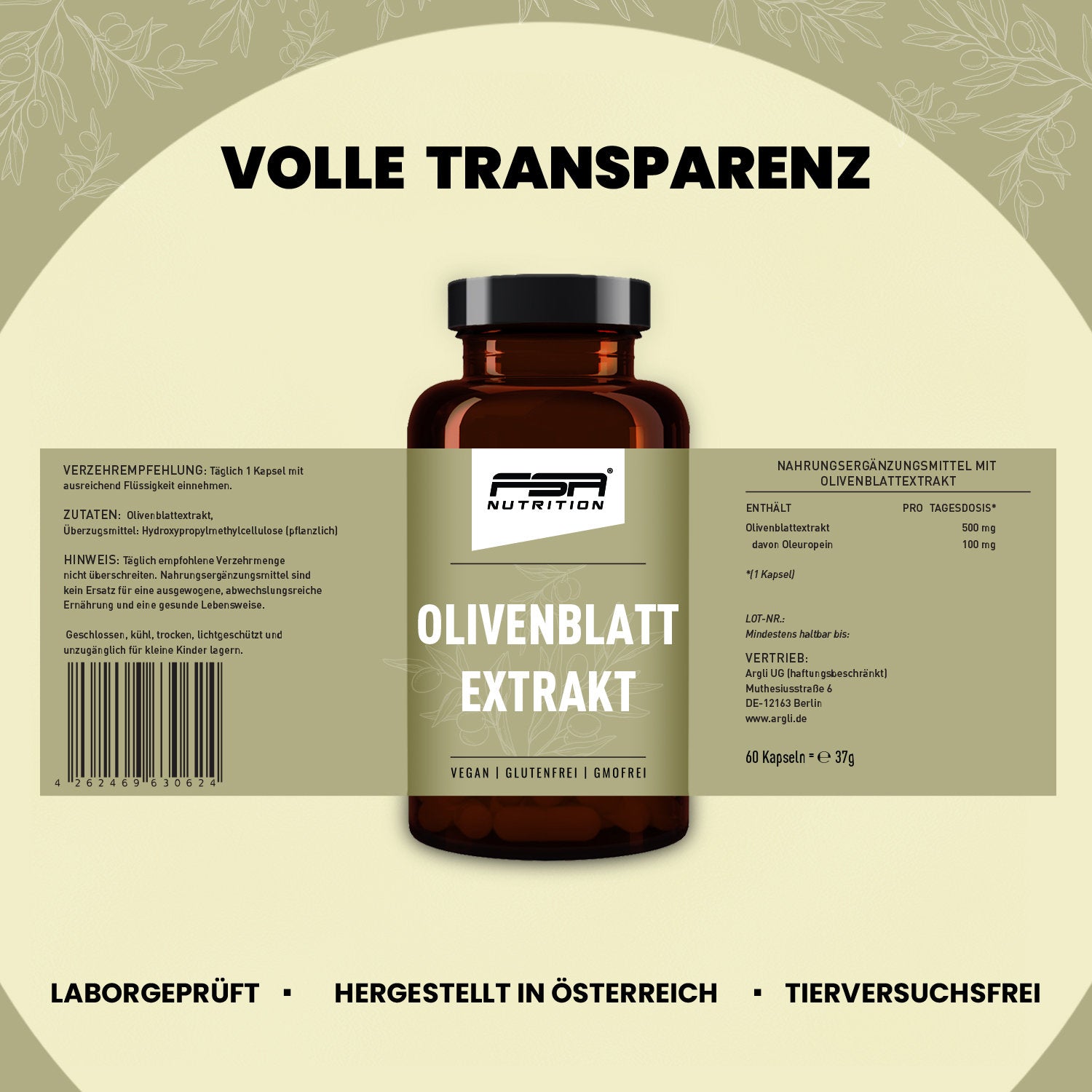 Olivenblatt Extrakt im Glas - 60 Kapseln