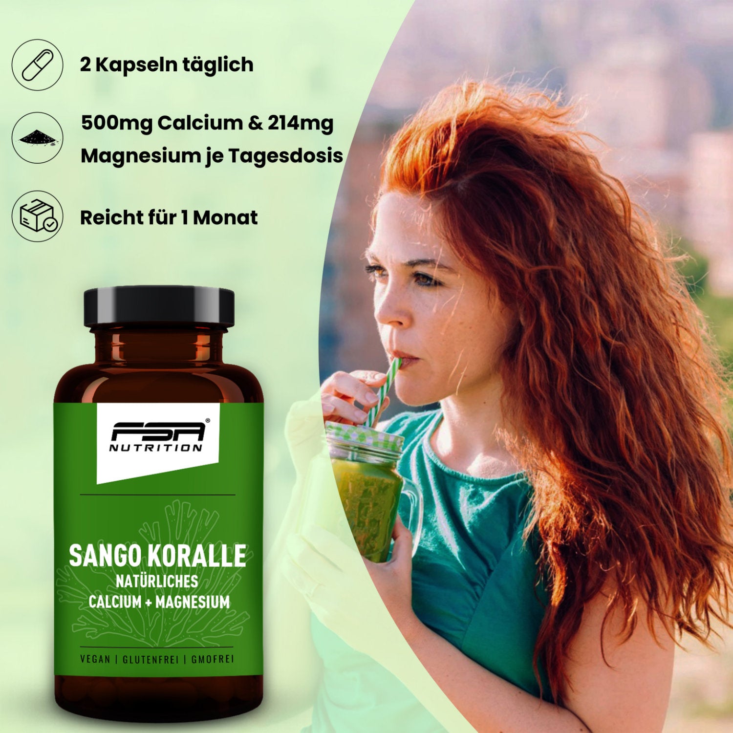 Sango Koralle - Calcium + Magnesium im Glas - 60 Kapseln