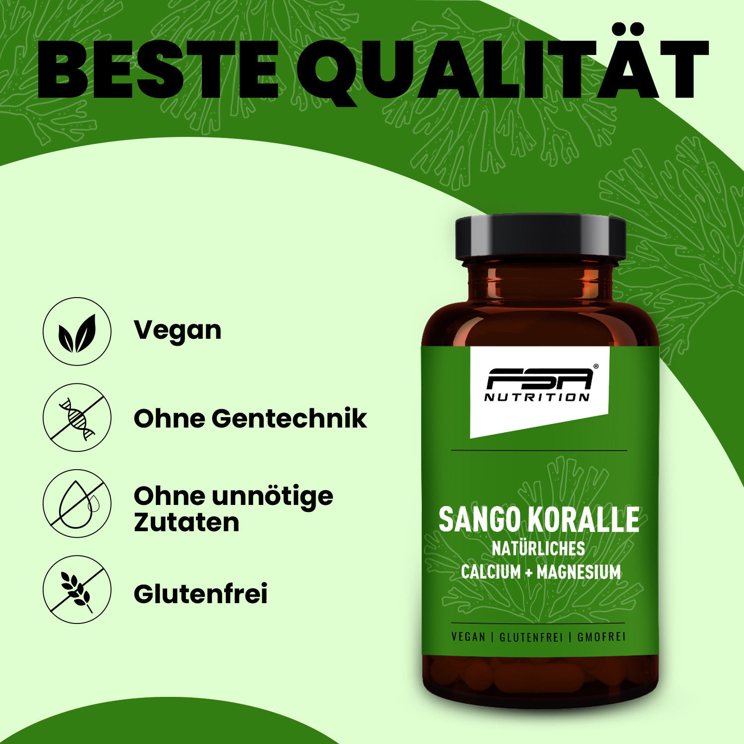 Sango Koralle - Calcium + Magnesium im Glas - 60 Kapseln