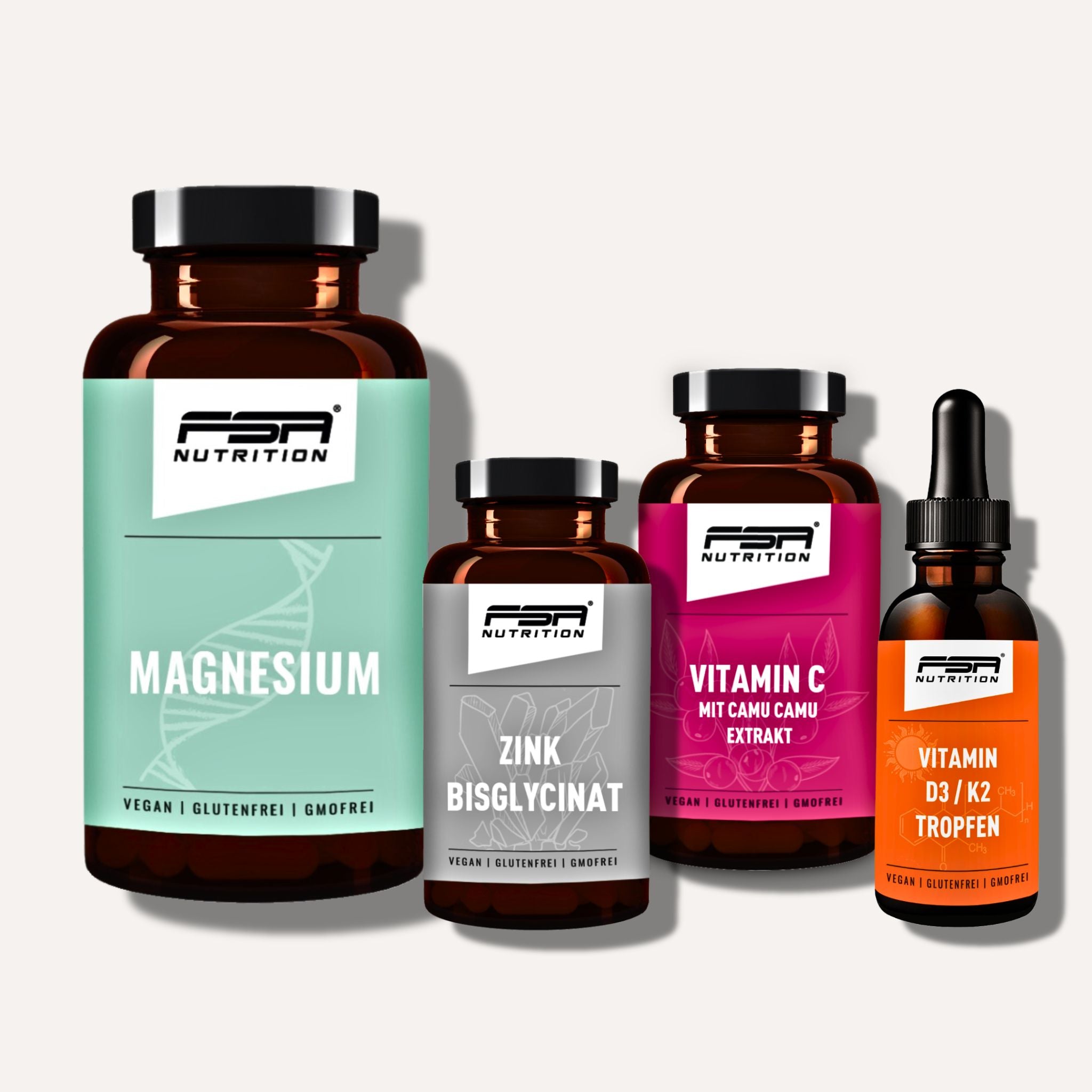 FSA NUTRITION Set - hochwertiges Paket für dein Immunsystem bestehend aus Magnesium, Zink, Vitamin C CamuCamu und Vitamin D3 K2-MK7.