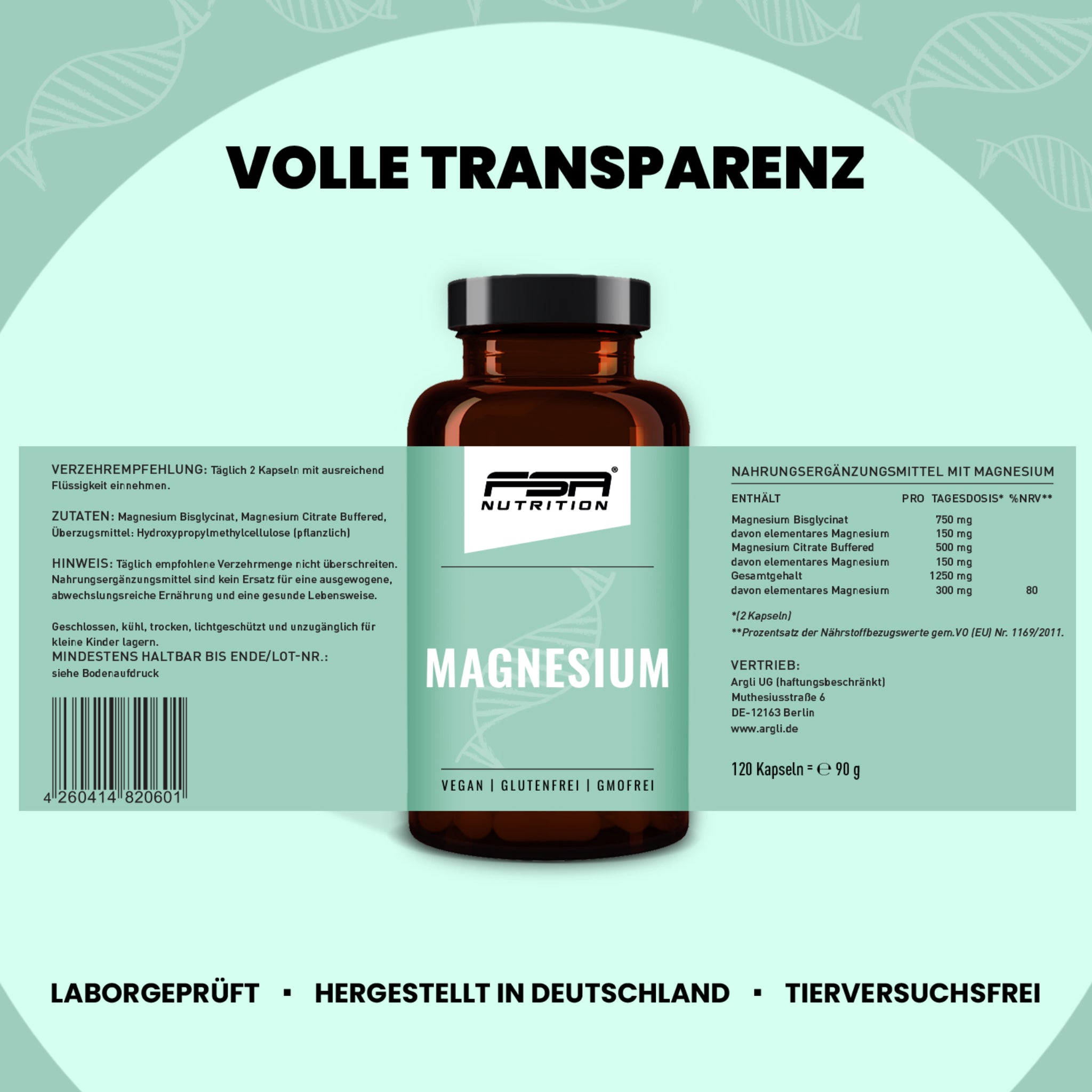 Magnesium Bisglycinat & Citrate im Glas - 120 Kapseln