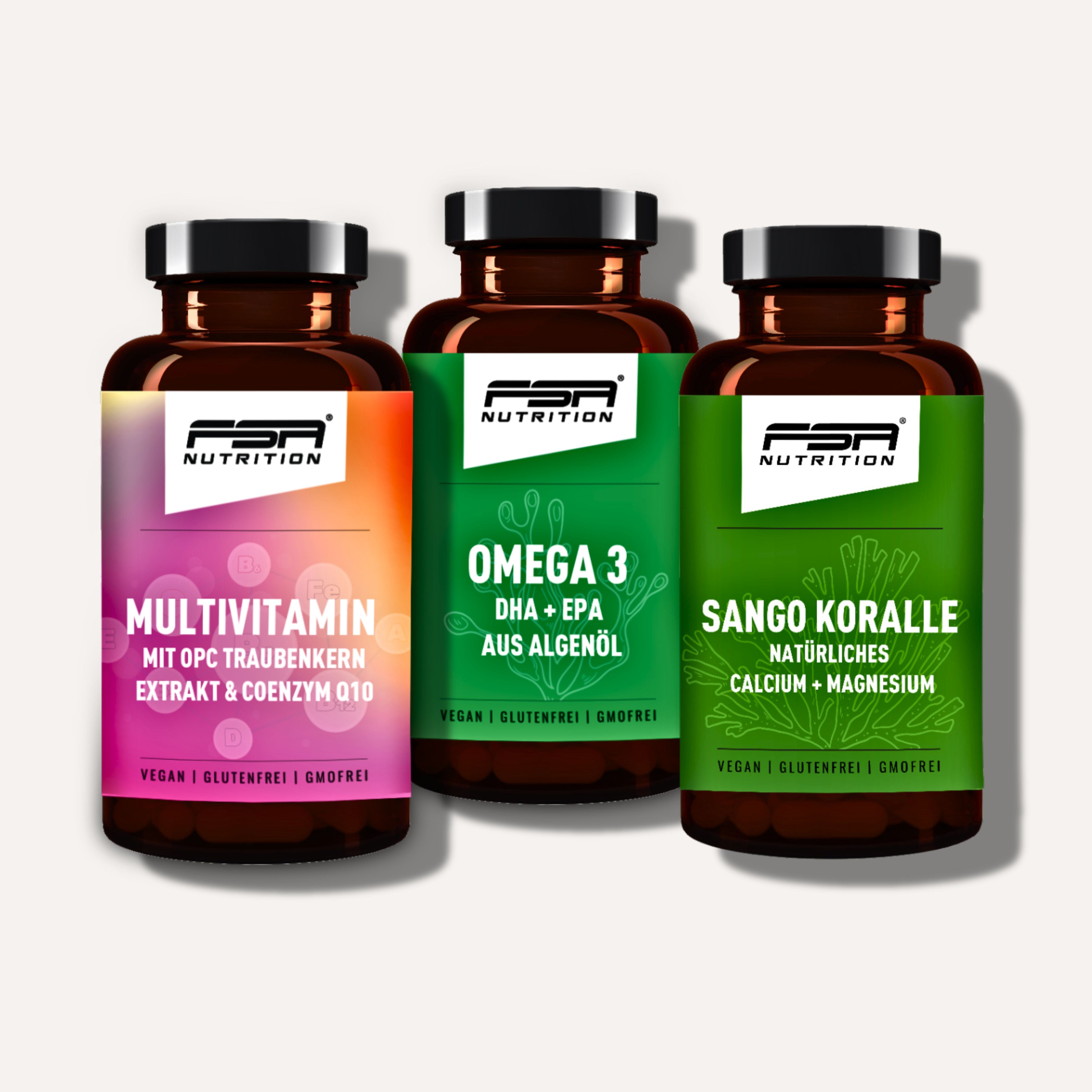 Set "Health Basic" Multivitamin + Omega 3 vegan + Sango Koralle